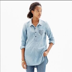 Madewell Blue Denim Chambray Shirt with Heart Pocket, EUC, Size Small, MSRP $98